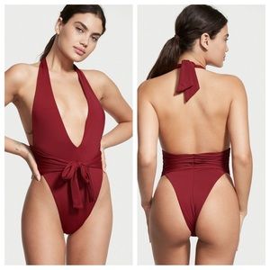 NEW Riot Swim Milli wrap waist plunging neck thong one piece swimsuit